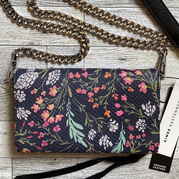 🌸🌿Aimee Kestenberg Delancey Floral Black Leather Wallet On a Chain - Picture 4 of 12